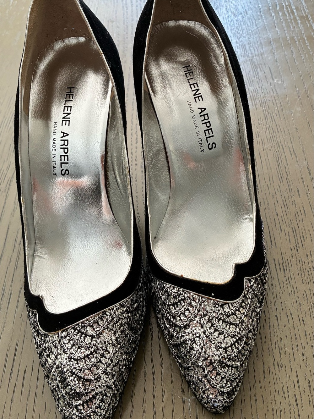 Black and Silver Pointed Toe Glitter Pumps